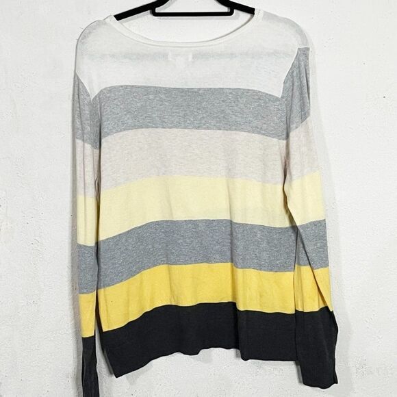 Croft & Barrow Yellow‎ and Gray Color Block Stripe Sweater Size Large - Picture 2 of 7